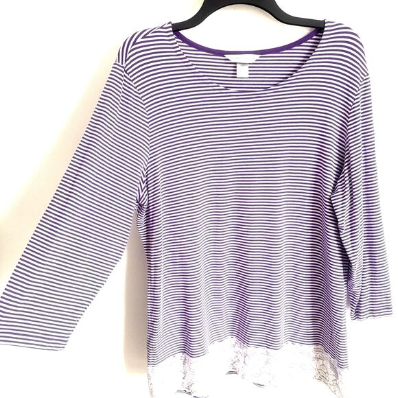 Christopher & Banks Purple Stripe Tunic Top Lace Trim Women's Size Large - Picture 6 of 7